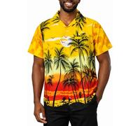 King Kameha Men's Beach-Shirt Short-Sleeve Casual-Button-Down Hawaii-Vacation, Beach, Yellow, XL