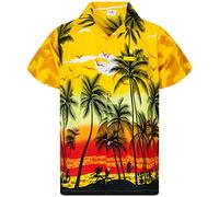 King Kameha Men's Beach-Shirt Short-Sleeve Casual-Button-Down Hawaii-Vacation, Beach, Yellow, XXL