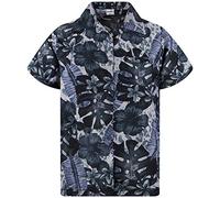 King Kameha Men's Beach-Shirt Short-Sleeve Casual-Button-Down Hawaii-Vacation, Green-Leaves-Purple-Flower, Mono-Black, 6XL