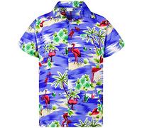 King Kameha Mens Flamingos Short-Sleeve Hawaiian-Shirt Novelty Summer-Vibes, Flamingos, Light-Blue, 5XL
