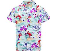 King Kameha Mens Flamingos Short-Sleeve Hawaiian-Shirt Novelty Summer-Vibes, Flamingos, Mint-Green, M