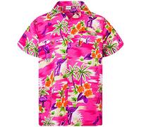 King Kameha Mens Flamingos Short-Sleeve Hawaiian-Shirt Novelty Summer-Vibes, Flamingos, Pink, 4XL