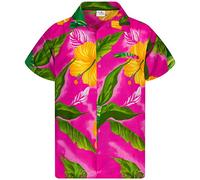 King Kameha Men's Floral-Shirts Hawaiian-Style Short-Sleeve Summer Casual, Big-Flower, Light-Pink, 5XL