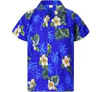King Kameha Men's Floral-Shirts Hawaiian-Style Short-Sleeve Summer Casual, Small-Flower, Dark-Blue, XXL