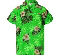 King Kameha Men's Floral-Shirts Hawaiian-Style Short-Sleeve Summer Casual, Small-Flower, Green, 3XL
