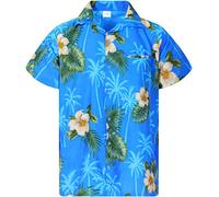 King Kameha Men's Floral-Shirts Hawaiian-Style Short-Sleeve Summer Casual, Small-Flower, Light-Blue, XL