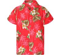 King Kameha Men's Floral-Shirts Hawaiian-Style Short-Sleeve Summer Casual, Small-Flower, Pink, XS