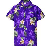 King Kameha Men's Floral-Shirts Hawaiian-Style Short-Sleeve Summer Casual, Small-Flower, Purple, L