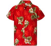 King Kameha Men's Floral-Shirts Hawaiian-Style Short-Sleeve Summer Casual, Small-Flower, Red, M
