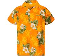 King Kameha Men's Floral-Shirts Hawaiian-Style Short-Sleeve Summer Casual, Small-Flower, Yellow, XL