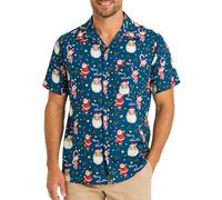 King Kameha Mens Fun Hawaiian Christmas-Print-Shirts Short-Sleeve Casual Button-Down Shirts