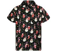 King Kameha Mens Fun Hawaiian Christmas-Print-Shirts Short-Sleeve Casual Button-Down Shirts, Candy-Cane, Black, XXL