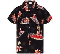 King Kameha Mens Fun Hawaiian Christmas-Print-Shirts Short-Sleeve Casual Button-Down Shirts, Dolphin-Santa, Black, 3XL