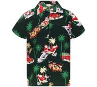 King Kameha Mens Fun Hawaiian Christmas-Print-Shirts Short-Sleeve Casual Button-Down Shirts, Dolphin-Santa, Green, 5XL