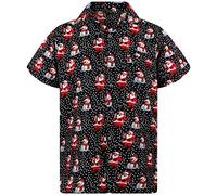 King Kameha Mens Fun Hawaiian Christmas-Print-Shirts Short-Sleeve Casual Button-Down Shirts, Santa-Likes, Black, M
