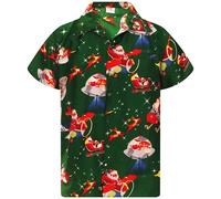 King Kameha Mens Fun Hawaiian Christmas-Print-Shirts Short-Sleeve Casual Button-Down Shirts, Space-Santa, Green, 4XL