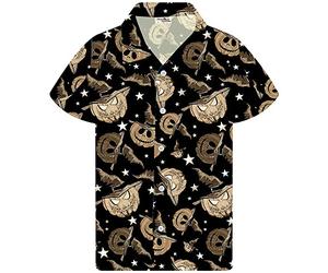 King Kameha Men's Halloween-Shirt 3D Digital-Printed Pumpkins Skeleton Short-Sleeve Button-Down-Shirts
