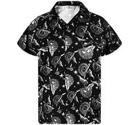 King Kameha Men's Halloween-Shirt Digital-Printed Pumpkins Skeleton Short-Sleeve Button-Down, Pumpkin-Hat, Grey, 4XL