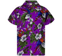 King Kameha Mens JK-Flowers Casual Aloha Hawaiian-Shirt Parrots, JK-Cherry-Parrot, Purple, 6XL