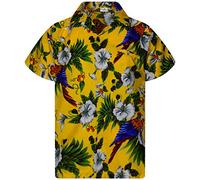 King Kameha Mens JK-Flowers Casual Aloha Hawaiian-Shirt Parrots, JK-Cherry-Parrot, Yellow, 6XL