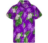 King Kameha Mens JK-Flowers Casual Aloha Hawaiian-Shirt Parrots, JK-Small-Flower, Purple, 5XL