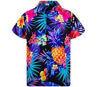 King Kameha Men's Pineapple-Designs Summer-Party-Shirts Short-Sleeve, Pineapple, Black-Blue, M