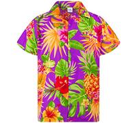 King Kameha Men's Pineapple-Designs Summer-Party-Shirts Short-Sleeve, Pineapple, Purple, XL