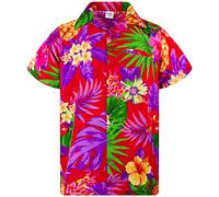 King Kameha Men's Pineapple-Designs Summer-Party-Shirts Short-Sleeve, Pineapple, Red, XS