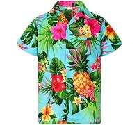 King Kameha Men's Pineapple-Designs Summer-Party-Shirts Short-Sleeve, Pineapple, Turquoise, S