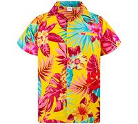King Kameha Men's Pineapple-Designs Summer-Party-Shirts Short-Sleeve, Pineapple, Yellow, XL