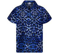 King Kameha Men's Regular-Fit Hawaiian-Shirts Casual Animal-Print-Shirt, Leopard-Print, Blue, XXL