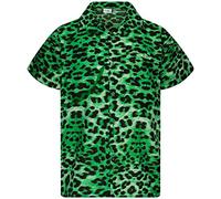 King Kameha Men's Regular-Fit Hawaiian-Shirts Casual Animal-Print-Shirt, Leopard-Print, Green, XS
