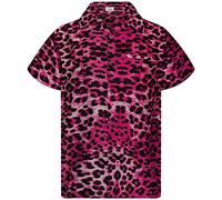 King Kameha Men's Regular-Fit Hawaiian-Shirts Casual Animal-Print-Shirt, Leopard-Print, Pink, 3XL