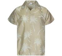 King Kameha Men's Shirt Short-Sleeve Casual-Button-Down Hawaii-Vacation, Palm-Shadow, Beige, XL