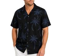 King Kameha Men's Shirt Short-Sleeve Casual-Button-Down Hawaii-Vacation, Palm-Shadow, Black, 6XL