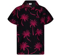 King Kameha Men's Shirt Short-Sleeve Casual-Button-Down Hawaii-Vacation, Palm-Shadow, Black-Red, 6XL