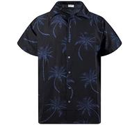 King Kameha Men's Shirt Short-Sleeve Casual-Button-Down Hawaii-Vacation, Palm-Shadow, Black, S