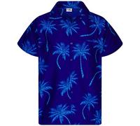 King Kameha Men's Shirt Short-Sleeve Casual-Button-Down Hawaii-Vacation, Palm-Shadow, Blue-Turquoise, 5XL