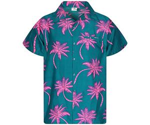 King Kameha Men's Shirt Short-Sleeve Casual-Button-Down Hawaii-Vacation, Palm-Shadow, Dark-Green-Pink, XXL