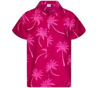 King Kameha Men's Shirt Short-Sleeve Casual-Button-Down Hawaii-Vacation, Palm-Shadow, Magenta-Pink, M