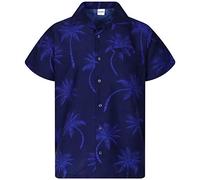King Kameha Men's Shirt Short-Sleeve Casual-Button-Down Hawaii-Vacation, Palm-Shadow, Navy-Blue, 4XL