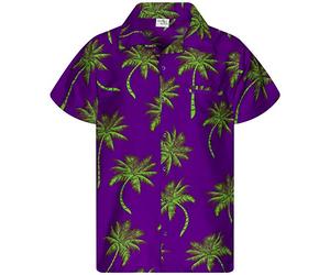 King Kameha Men's Shirt Short-Sleeve Casual-Button-Down Hawaii-Vacation, Palm-Shadow, Purple-Green, L