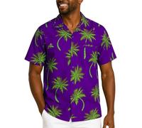 King Kameha Men's Shirt Short-Sleeve Casual-Button-Down Hawaii-Vacation, Palm-Shadow, Purple-Green, XL