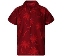 King Kameha Men's Shirt Short-Sleeve Casual-Button-Down Hawaii-Vacation, Palm-Shadow, Red, XS