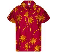 King Kameha Men's Shirt Short-Sleeve Casual-Button-Down Hawaii-Vacation, Palm-Shadow, Red-Yellow, M