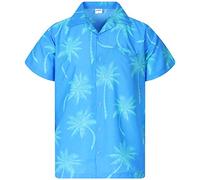 King Kameha Men's Shirt Short-Sleeve Casual-Button-Down Hawaii-Vacation, Palm-Shadow, Turquoise, XL