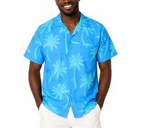 King Kameha Men's Shirt Short-Sleeve Casual-Button-Down Hawaii-Vacation, Palm-Shadow, Turquoise, XXL