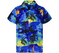 King Kameha Men's Surf-Shirt Short-Sleeve Casual-Button-Down Hawaii-Vacation, Surf, Blue, 7XL