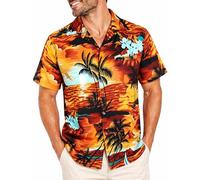 King Kameha Men's Surf-Shirt Short-Sleeve Casual-Button-Down Hawaii-Vacation, Surf, Brown-Turquoise, S