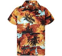 King Kameha Men's Surf-Shirt Short-Sleeve Casual-Button-Down Hawaii-Vacation, Surf, Brown-Turquoise, XS